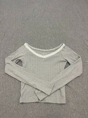 Hollister Pointelle Lace Trim Long Sleeve Shirt Gray Size XS